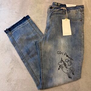 V-Gold Girls Plus Ankle Jeans Blue Girl Power Unicorn Graphic Size 18.5 Plus NWT